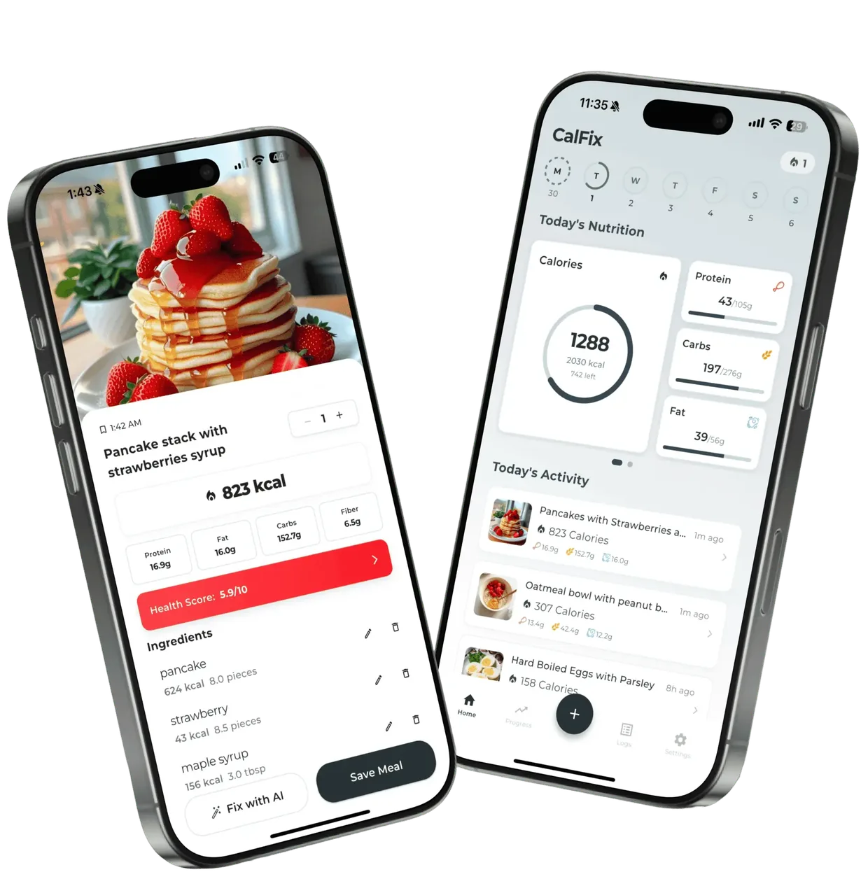 CalFix App-Oberfl&auml;che mit KI-Kalorien-Tracking