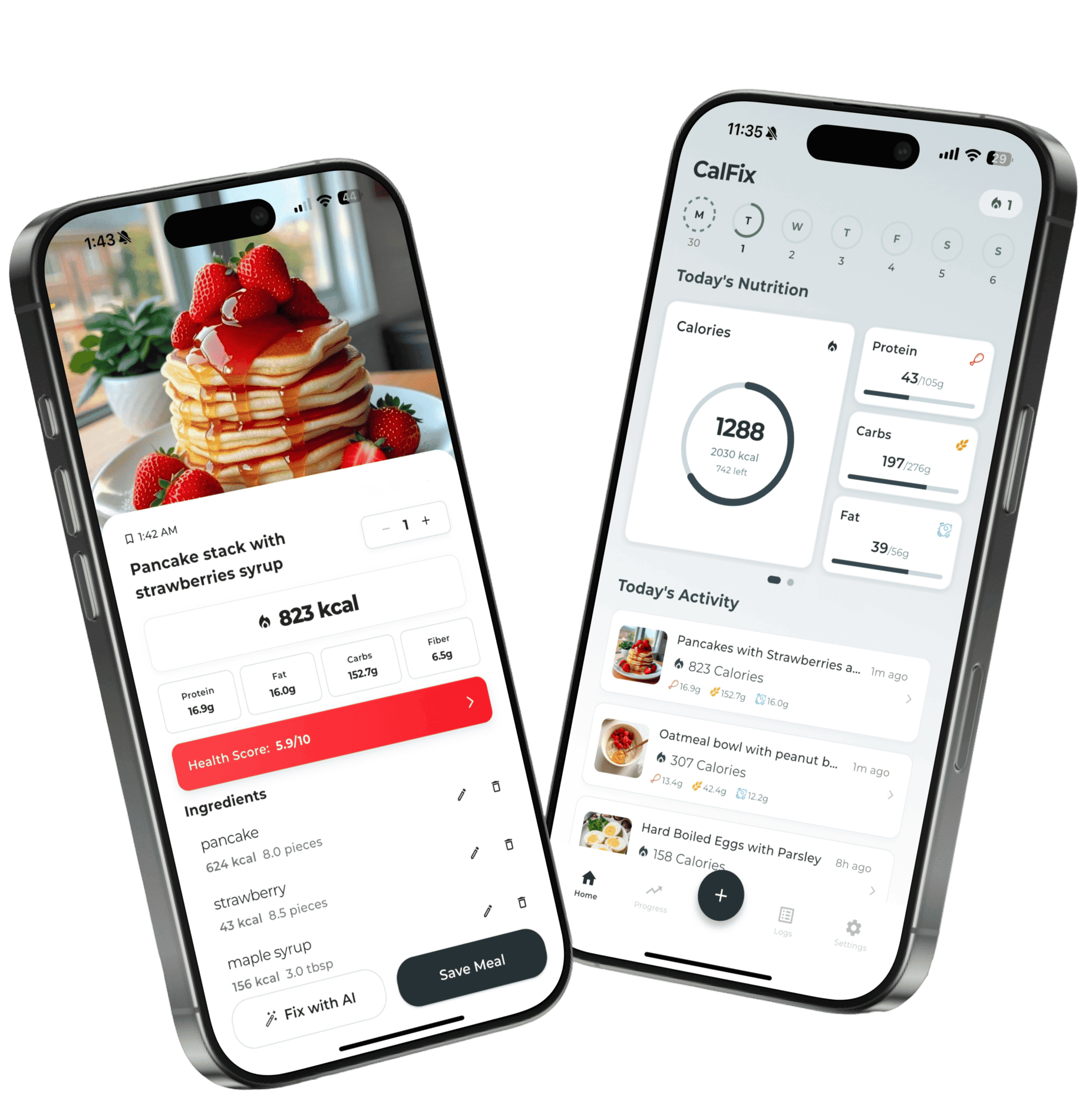 CalFix App-Oberfl&auml;che mit KI-Kalorien-Tracking