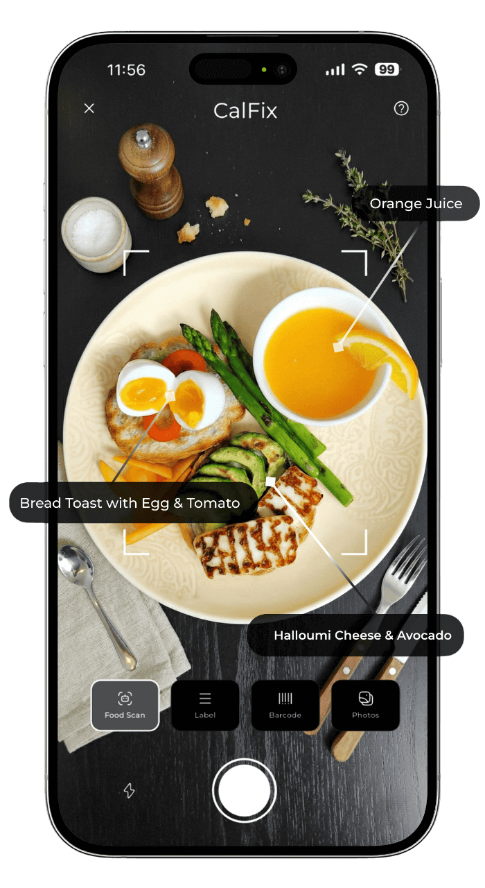 KI-Lebensmittelerkennung zeigt Scan-Ergebnisse